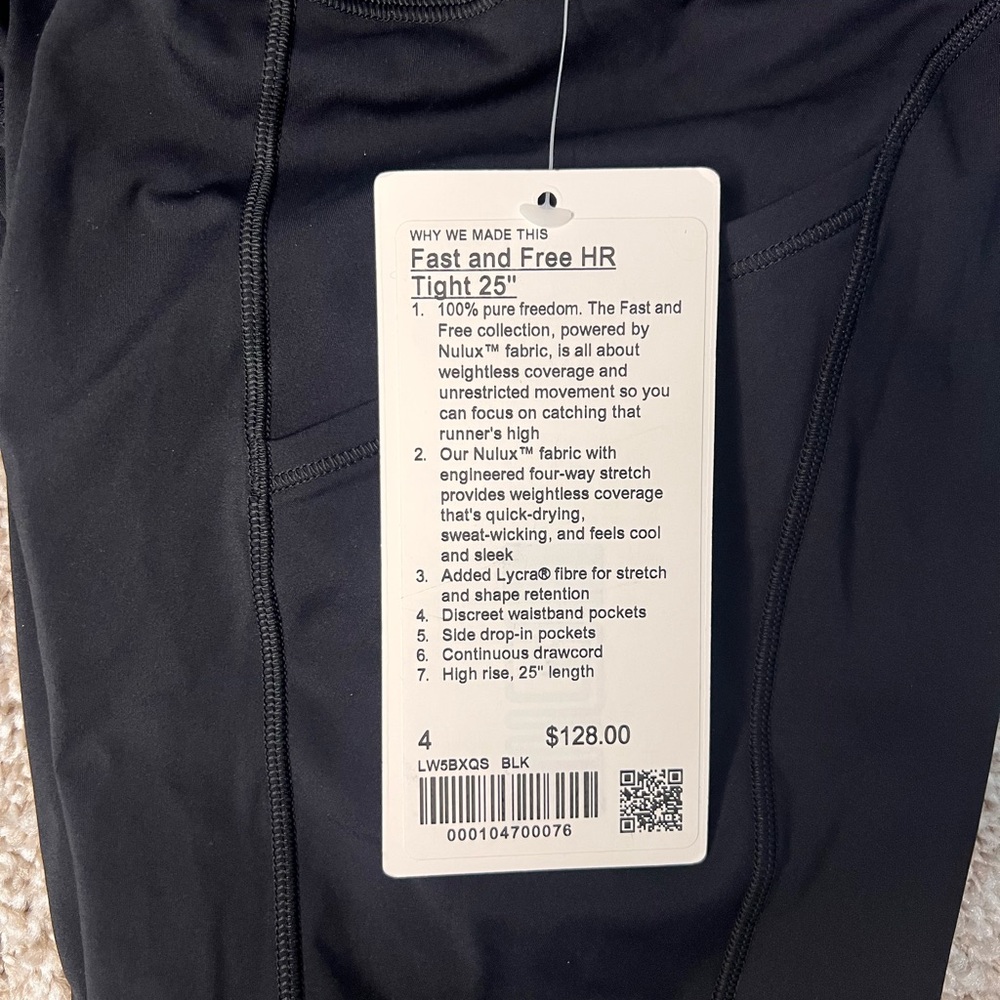 lululemon women’s Black Leggings - NEW - Fast and Free 25” tight- size 4 - Picture 2 of 4